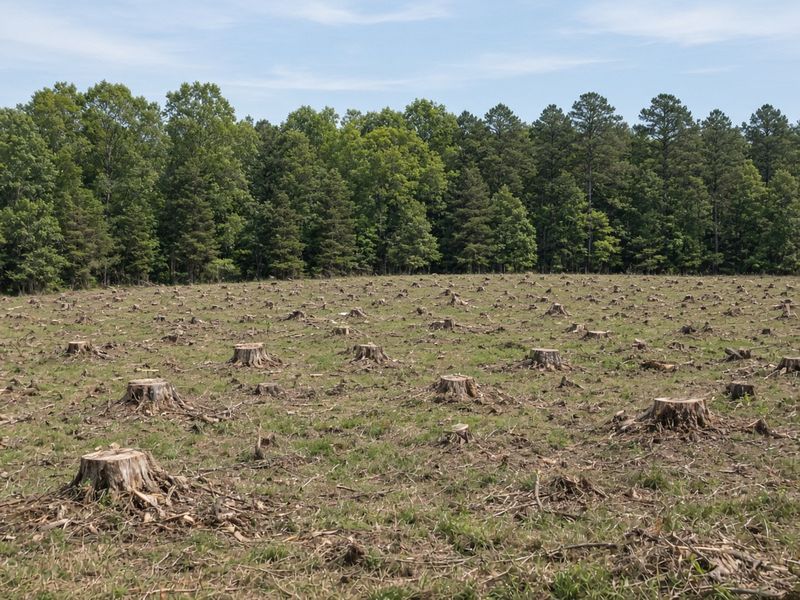 Wooded lot after brush clearing and site prep